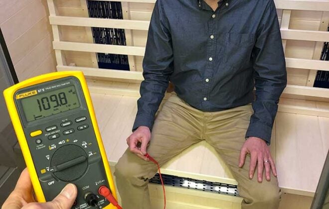 Body voltage measured inside TR-3 infrared sauna with the light on