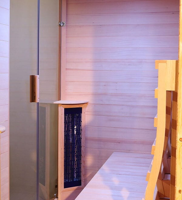 Transcend TR-3 infrared sauna backrest in Hemlock wood