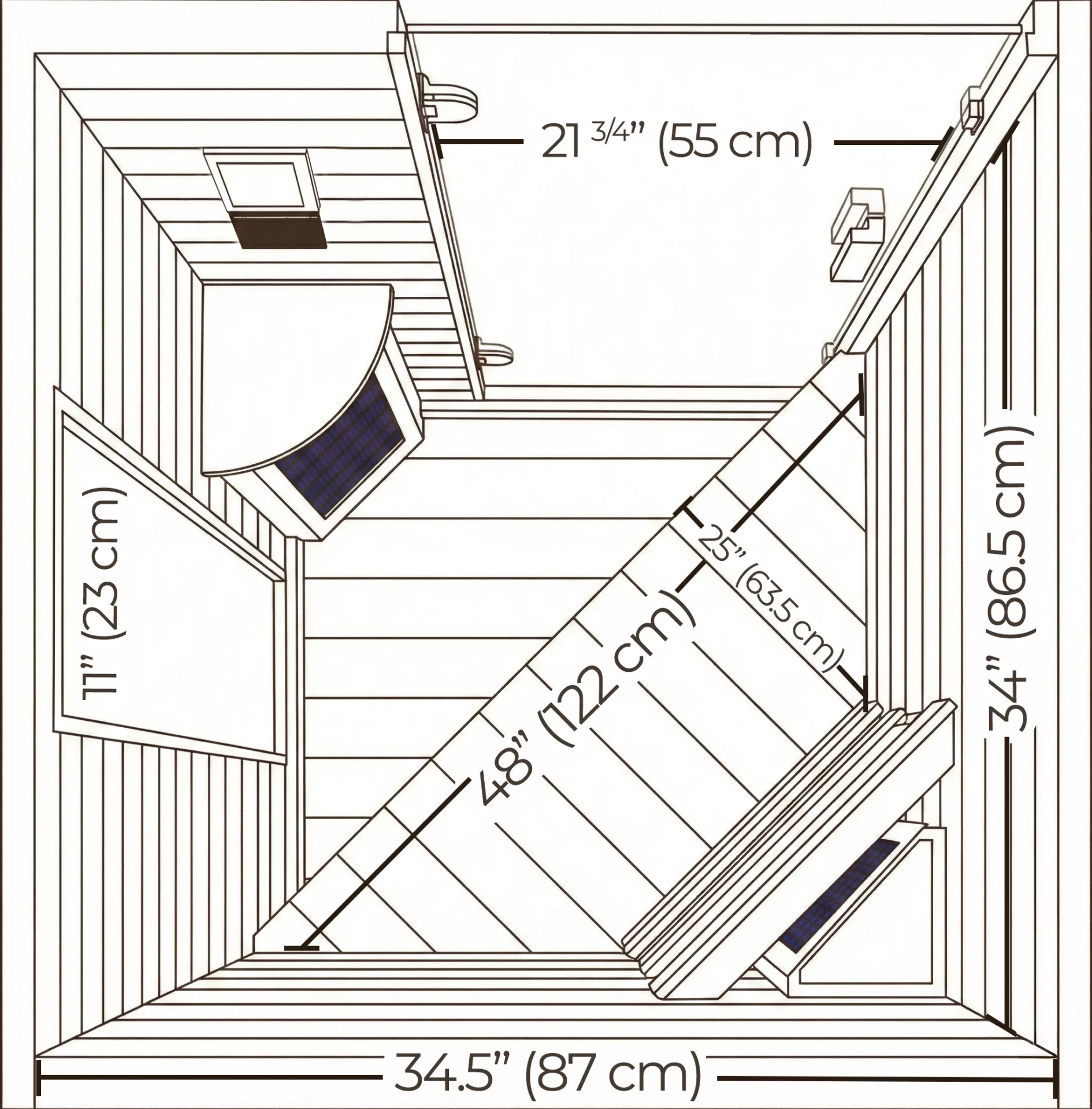 Transcend TR-1 one-person infrared sauna interior top-down view