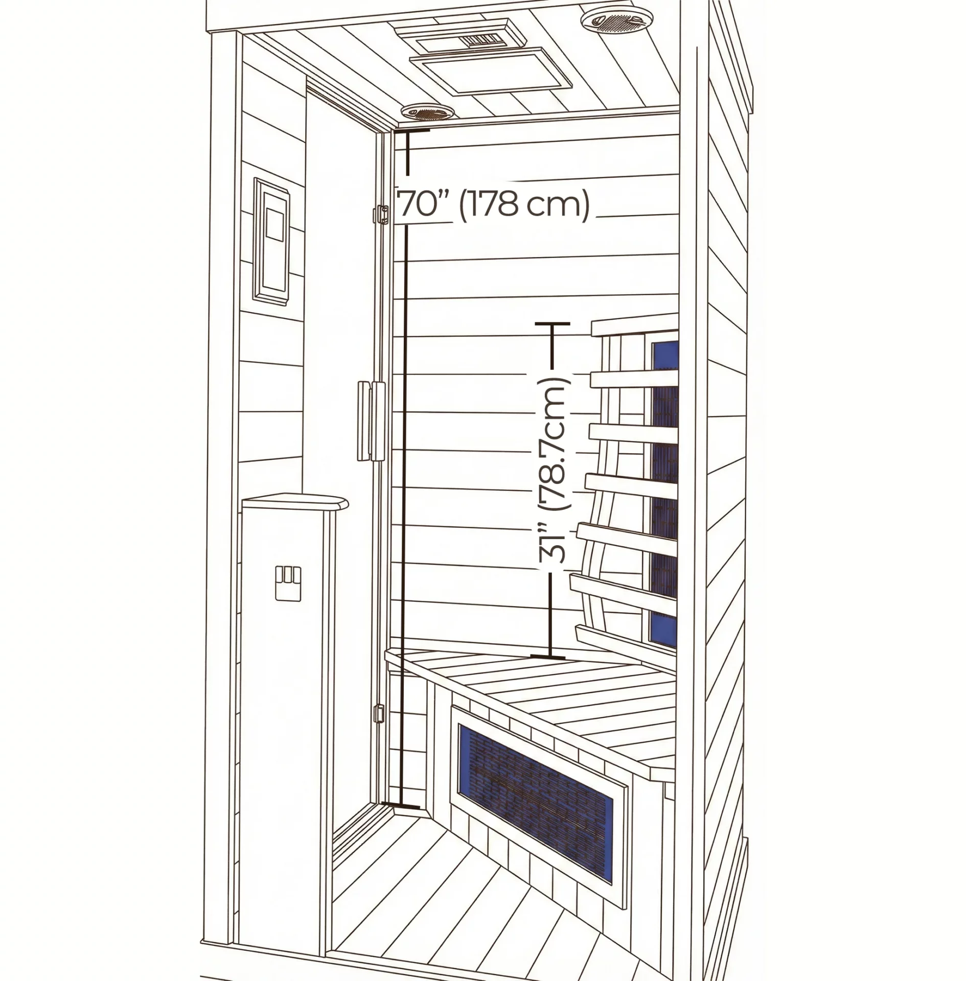 Transcend TR-1 one-person infrared sauna front cross-section