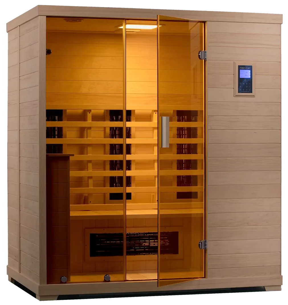 Transcend infrared sauna in solid hemlock wood