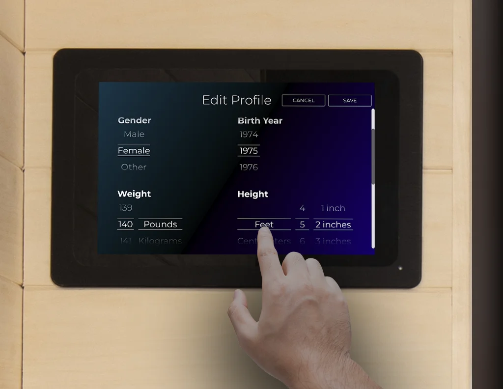 Transcend Smart Sauna edit profile screen Transcend Smart Sauna edit profile screen