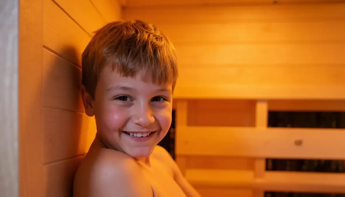 Child in a Transcend TRS-2 infrared sauna