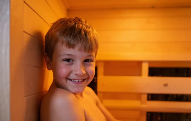 Child in a Transcend TRS-2 infrared sauna