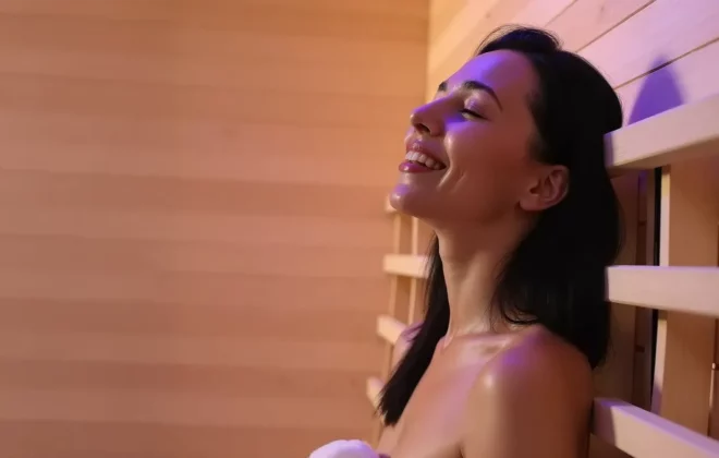Woman relaxing in a TR3 infrared sauna