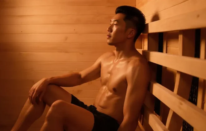 Athlete resting in a High Tech Health infrared sauna