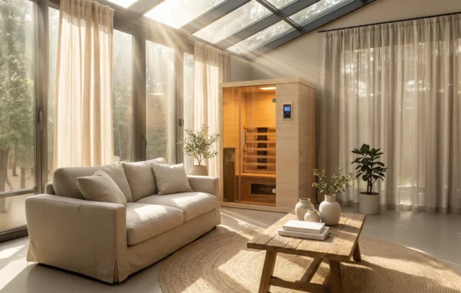 High Tech Health infrared sauna in a solarium