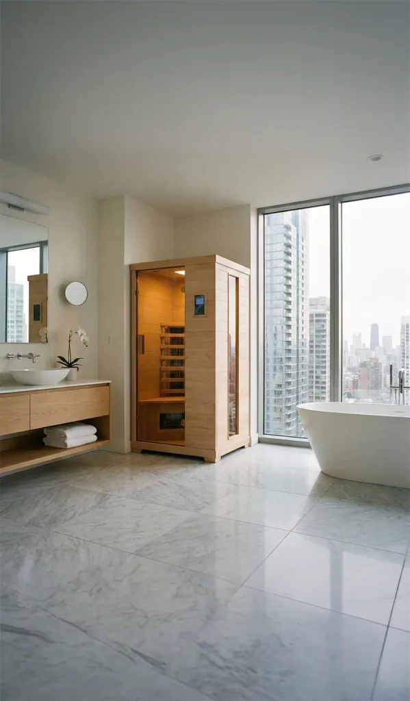 TR1 1 Person infrared sauna in bathroom