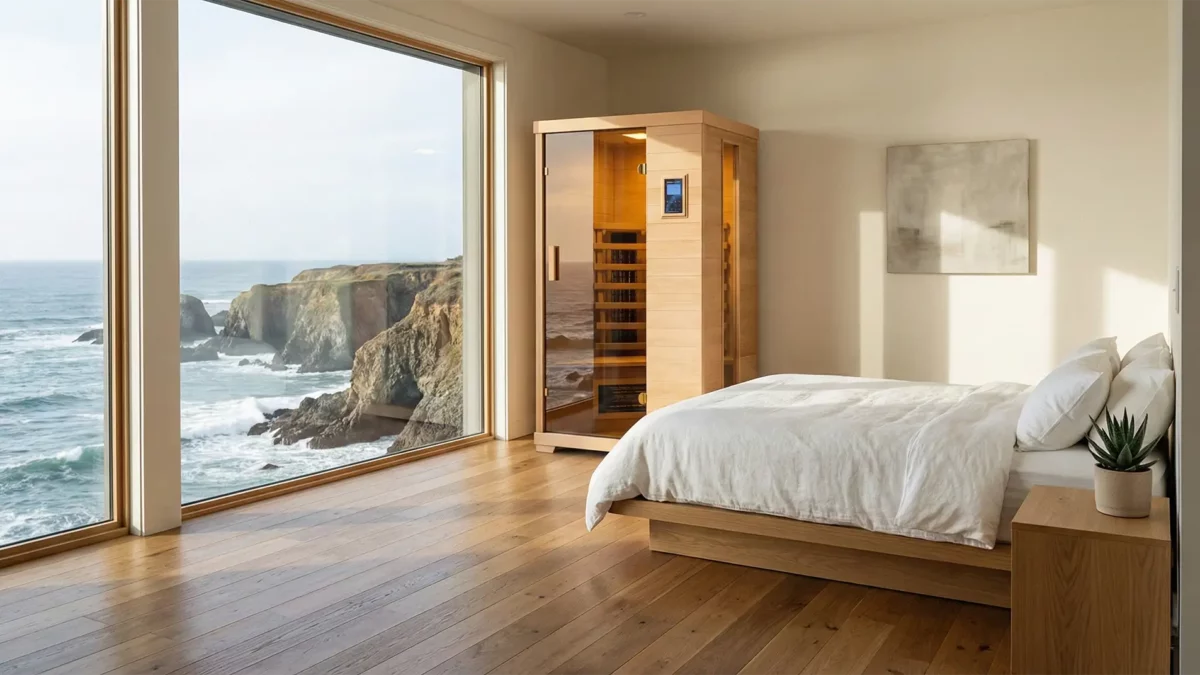 TR1 Infrared Sauna in guest bedroom