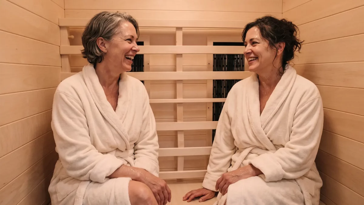 2 women enjoying the Transcend Infrared Sauna