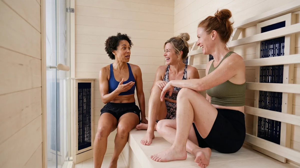 Friends in a Transcend 3 person sauna